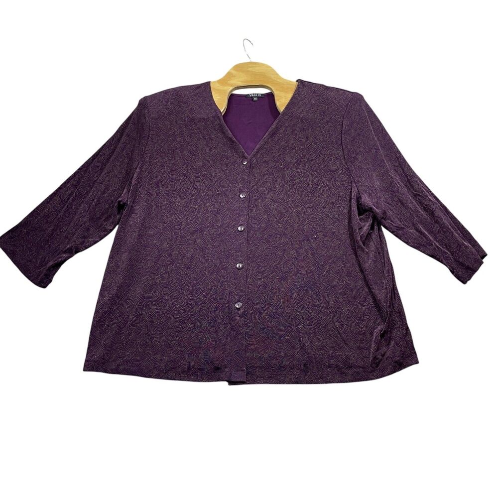 Vikki V 4X New w/ tags Plum Blouse Button Up 3/4‎ Sleeve